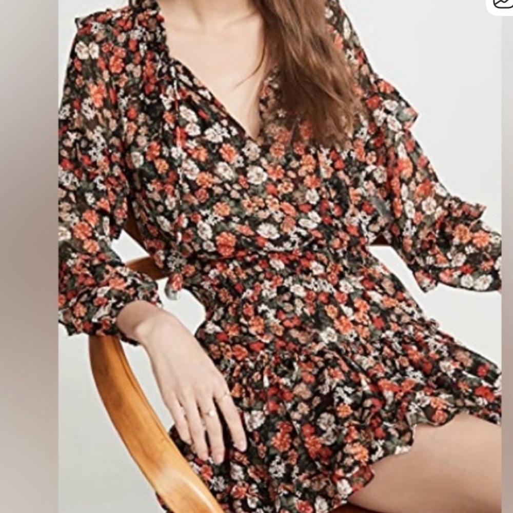 MISA Los Angeles Rizou Floral Smocked Mini Dress Long Sleeve Boho S - Picture 5 of 12